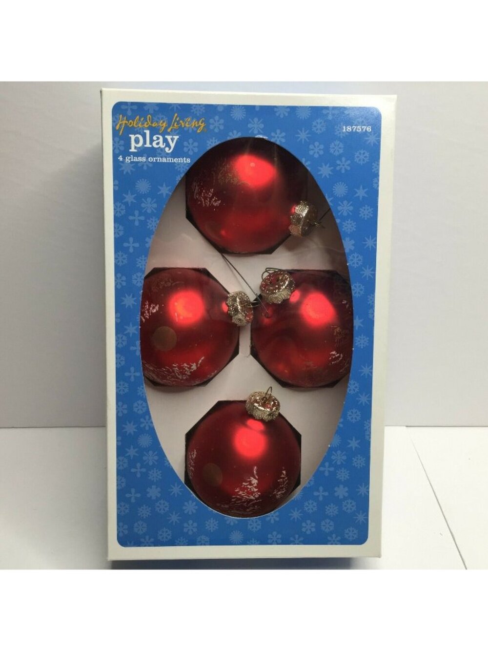 Holiday Living Play 4 Matte Red Glass Ball Christmas Tree Ornaments Frosted Tree